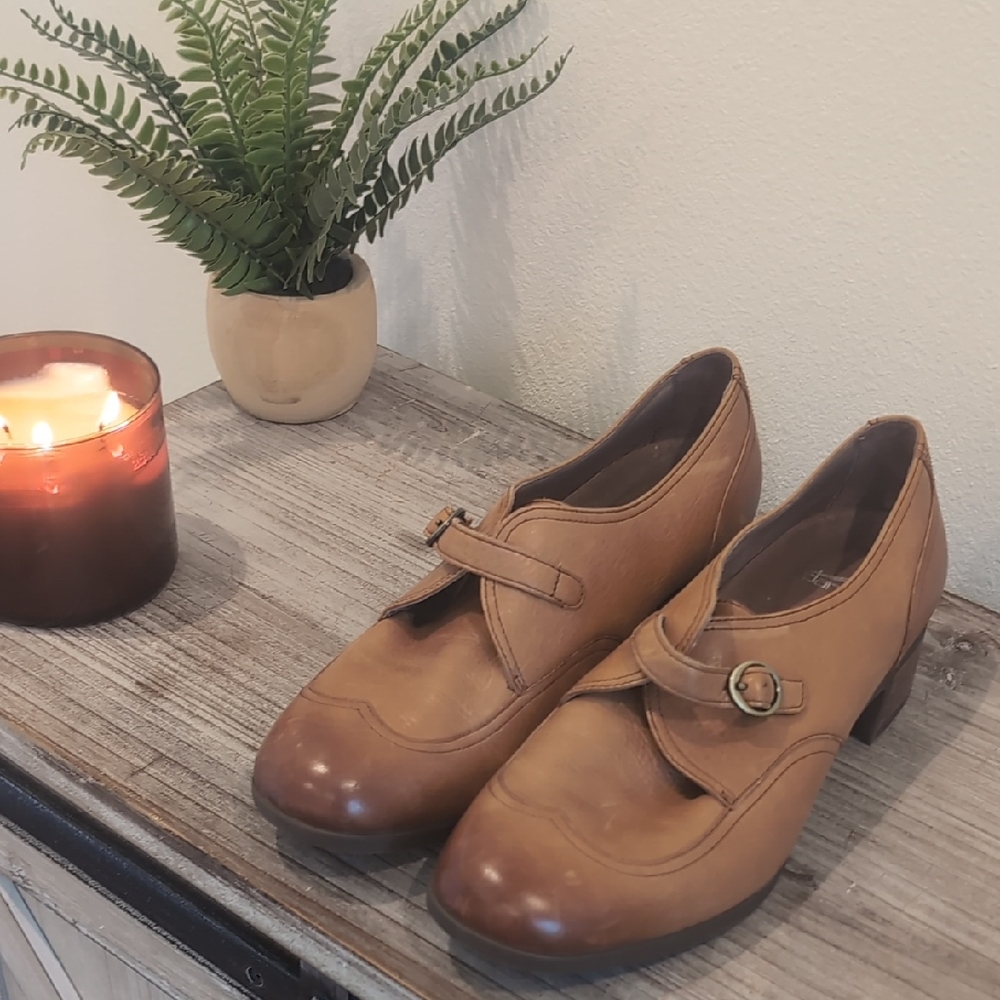 Dansko Tan Leather Mary Jane Ankle Boots